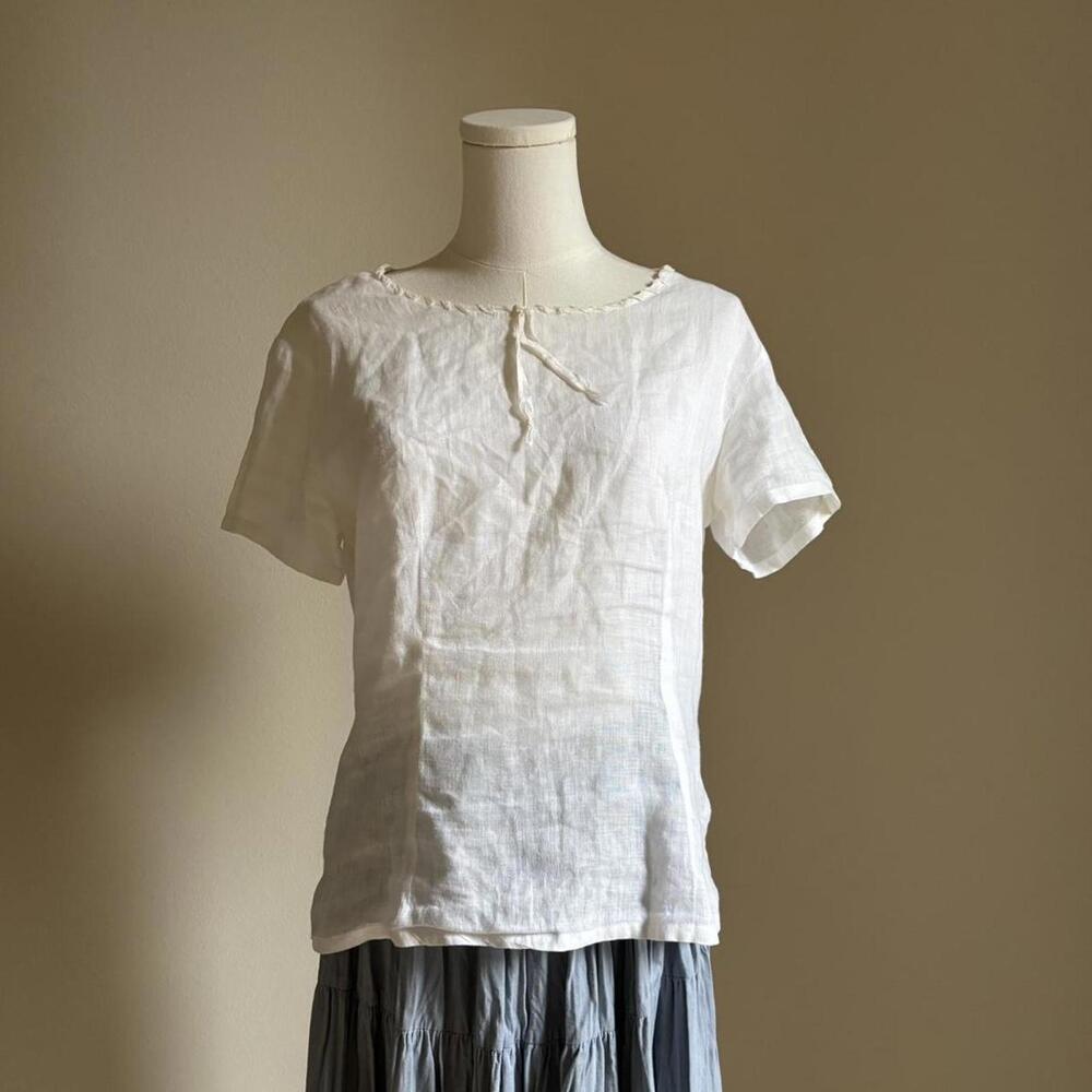 vintage off white short sleeve blouse